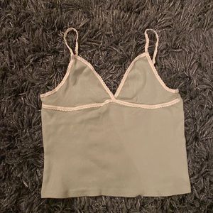Brandy Melville light green cropped tank top with white lace trim